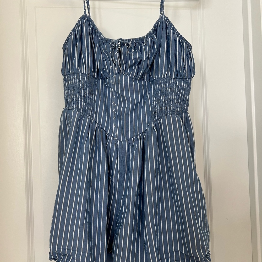 American Eagle Outfitters Blue Striped Jumpsuit